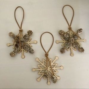 Set of Wood Snowflake Ornaments w/ Pinecones